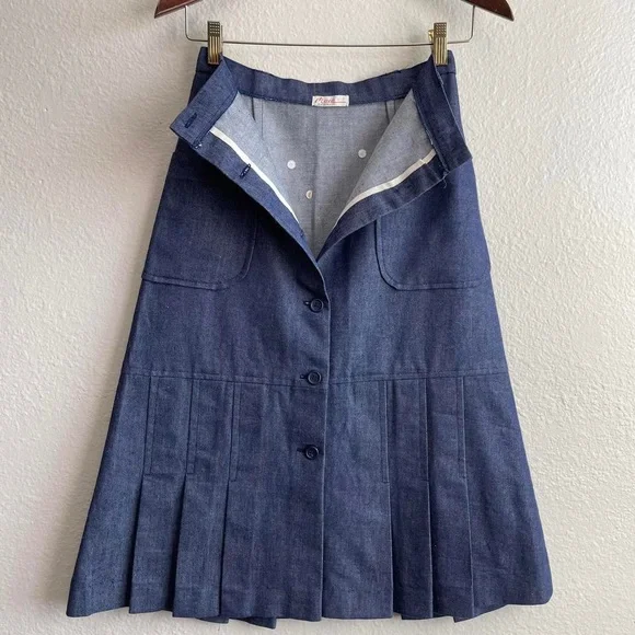 1970s Selvedge Denim Pleated Midi Skirt - Picture 1 of 8
